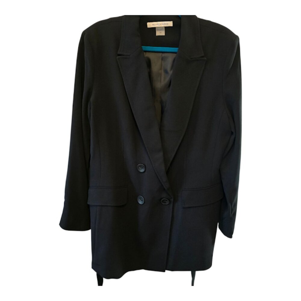 PETER NYGARD NWT SIZE 14 DOUBLE BREASTED JACKET BLAZER BLACK FULLY LINED BELTED